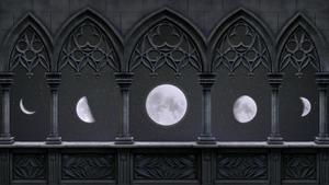 Composición con las distintas fases de la luna, desde cuarto decreciente o menguante (a la izquierda) hasta cuarto creciente.