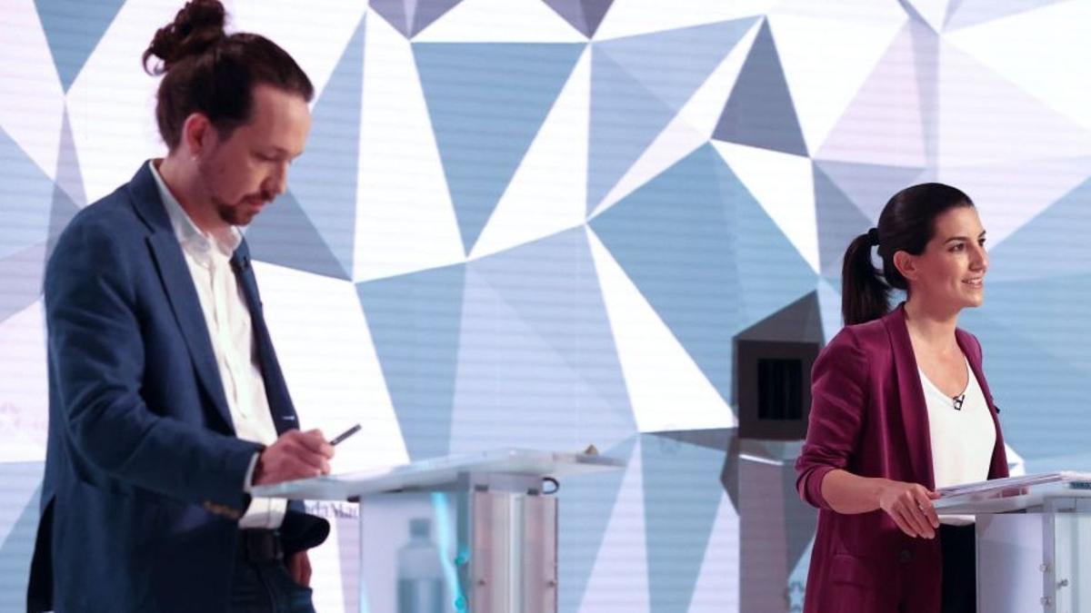 Pablo Iglesias y Rocío Monasterio en el debate de Telemadrid