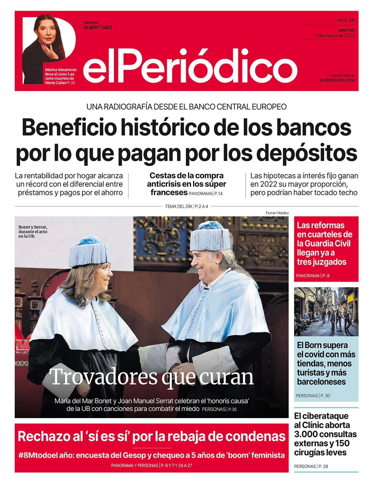 La portada d’EL PERIÓDICO del 7 de març del 2023 La portada d’EL PERIÓDICO del 7 de març del 2023