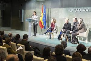 Los tres premios Nobel durante la jornada en Madrid. 