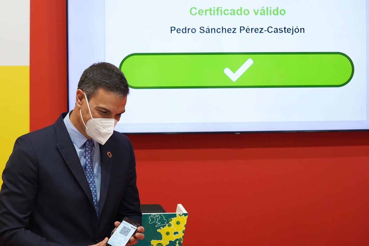 Pedro Sanchez, durante la presentación del Certificado Verde Digital, en Fitur. Pedro Sanchez, durante la presentación del Certificado Verde Digital, en Fitur.