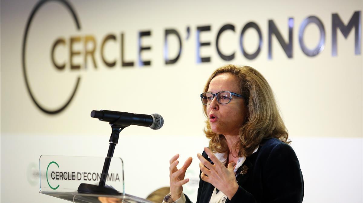 Conferencia de la vicepresidenta tercera del Gobierno y ministra de Asuntos Económicos, Nadia Calviño, en el Cercle d’Economia.