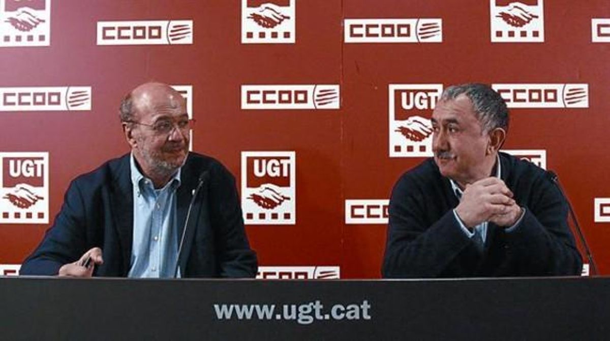 Los dirigentes de CCOO y UGT de Catalunya, Joan Carles Gallego y Josep Maria Álvarez. Los dirigentes de CCOO y UGT de Catalunya, Joan Carles Gallego y Josep Maria Álvarez.