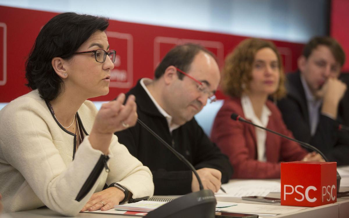 Eva Granados (izquierda), junto a Miquel Iceta, Meritxell Batet y Javi López en la reunión interparlamentaria del PSC.
