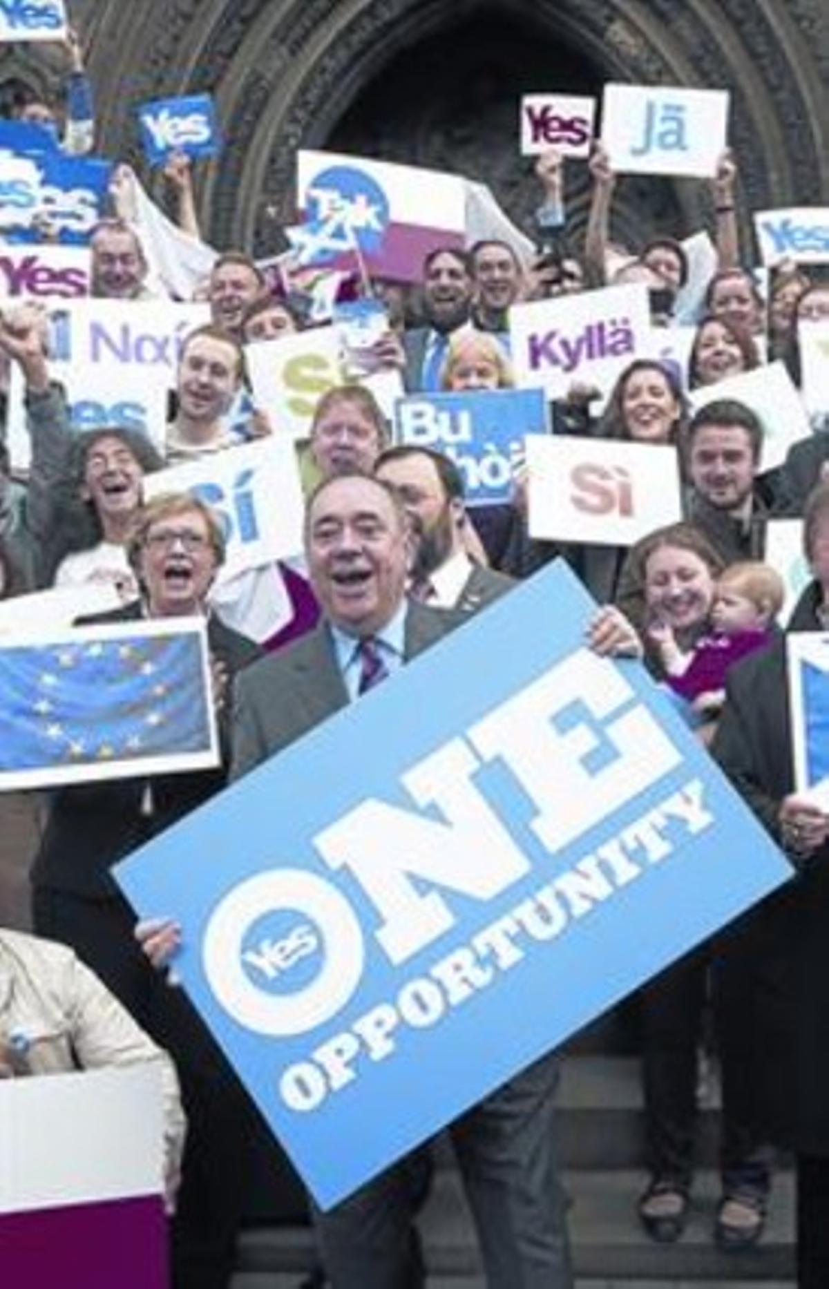 El nacionalista Alex Salmond, durante un acto a favor del ’sí’ en Edimburgo, ayer.