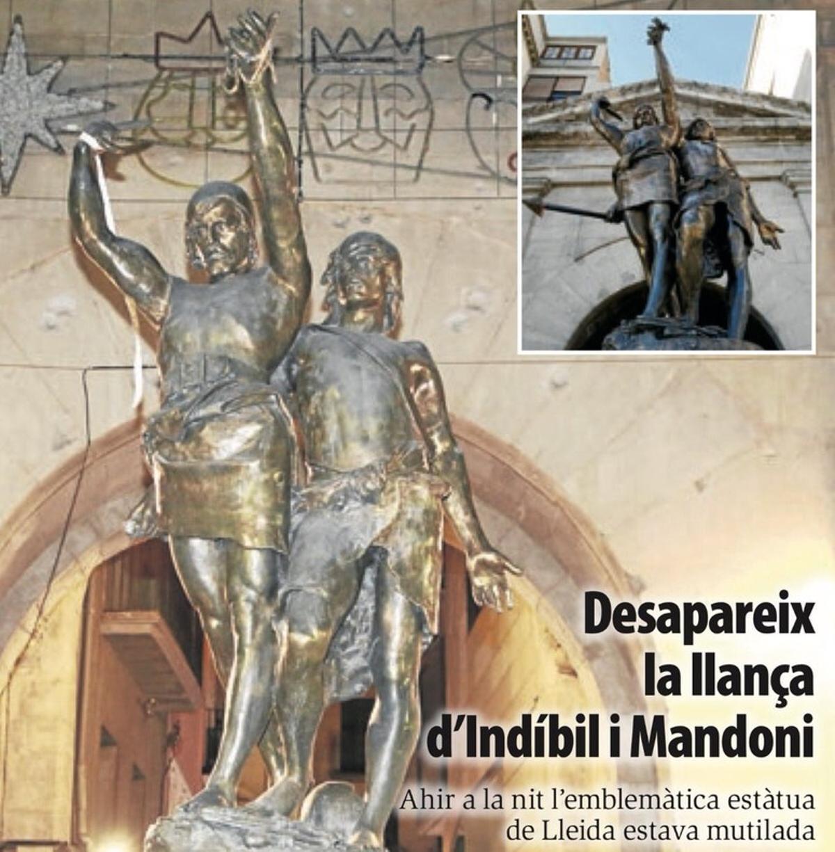 Desaparece la lanza de la estatua de Indíbil y Mandonio de Lleida