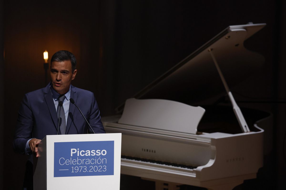 El presidente del Gobierno, Pedro Sánchez, durante la presentación de los actos homenaje a Pablo Picasso a los 50 años de su muerte, este 12 de septiembre de 2022 en el Museo Nacional Centro de Arte Reina Sofía de Madrid. El presidente del Gobierno, Pedro Sánchez, durante la presentación de los actos homenaje a Pablo Picasso a los 50 años de su muerte, este 12 de septiembre de 2022 en el Museo Nacional Centro de Arte Reina Sofía de Madrid.