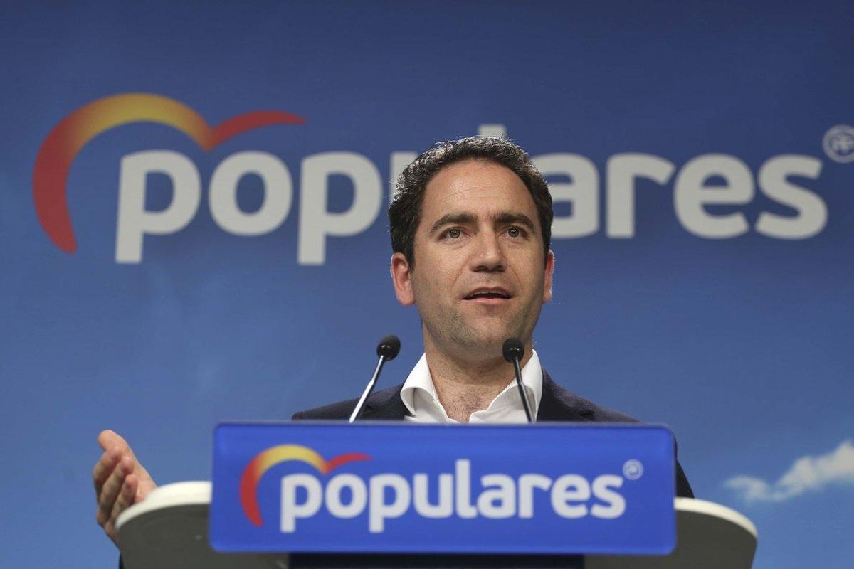 El secretario general del PP, Teodoro García Egea, durante la rueda de prensa tras el comité de dirección de este lunes. El secretario general del PP, Teodoro García Egea, durante la rueda de prensa tras el comité de dirección de este lunes.