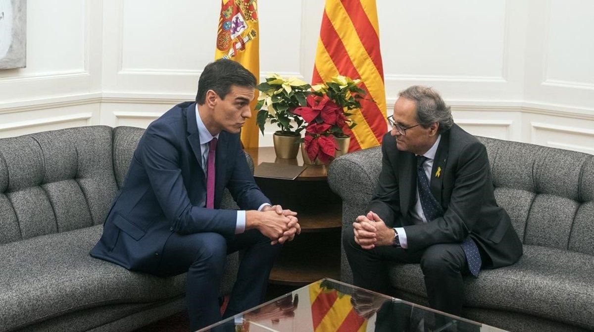 Pedro Sánchez y Quim Torra, el 20 de diciembre en el Palau de Pedralbes. Pedro Sánchez y Quim Torra, el 20 de diciembre en el Palau de Pedralbes.