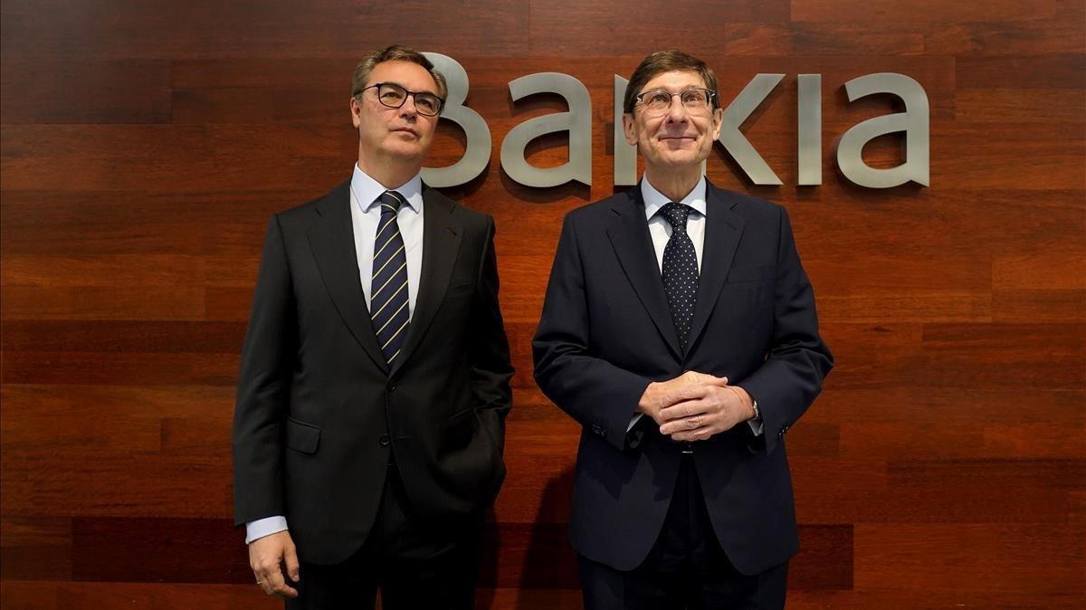  El presidente de Bankia, Jose Ignacio Goirigolzarri y el consejero delegado, Jose Sevilla, durante la presentación de los resultados de la entidad correspondientes al ejercicio 2019