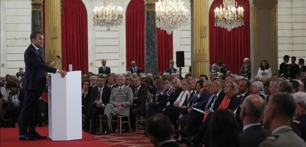 Emmanuel Macron durante su discurso anual a los embajadores. Emmanuel Macron durante su discurso anual a los embajadores.