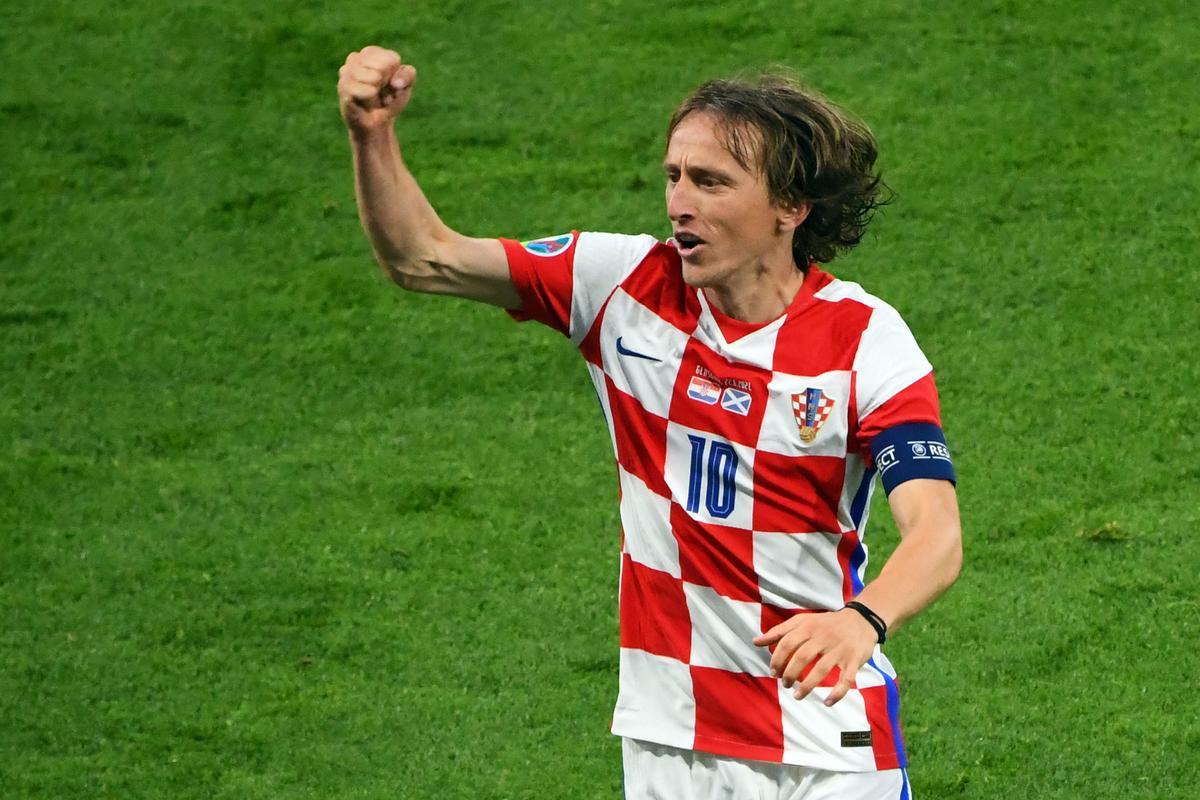 El croata Modric celebra un gol con su selección en esta Eurocopa.