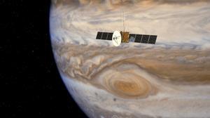Ilustración de la misión JUICE sobrevolando Júpiter. 