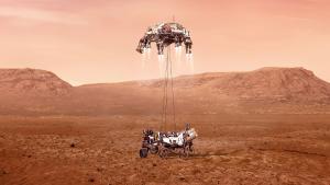 Recreación del aterrizaje del robot ’Perseverance’ en Marte.