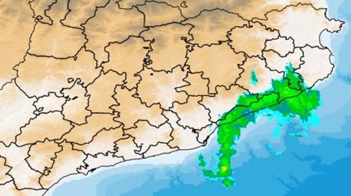 Radar del Servei Meteorológic de Catalunya con las lluvias registradas a mediodía en el Maresme.