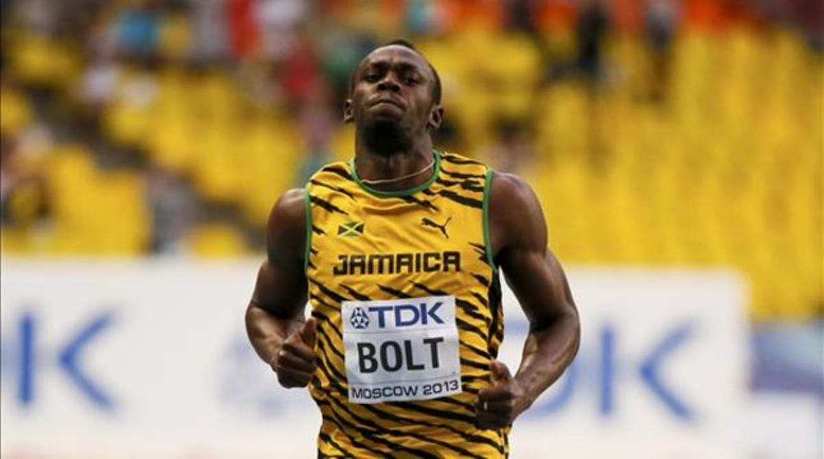 Usain Bolt en las series del 100 metros en Moscú