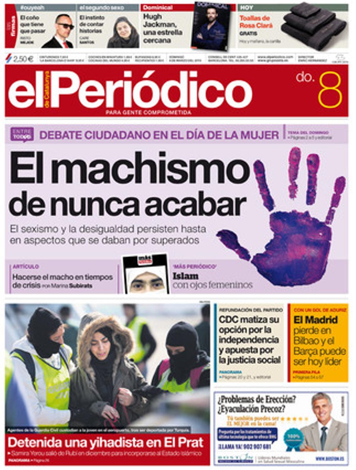Portada de la edición de EL PERIÓDICO DE CATALUNYA del 8 de marzo.