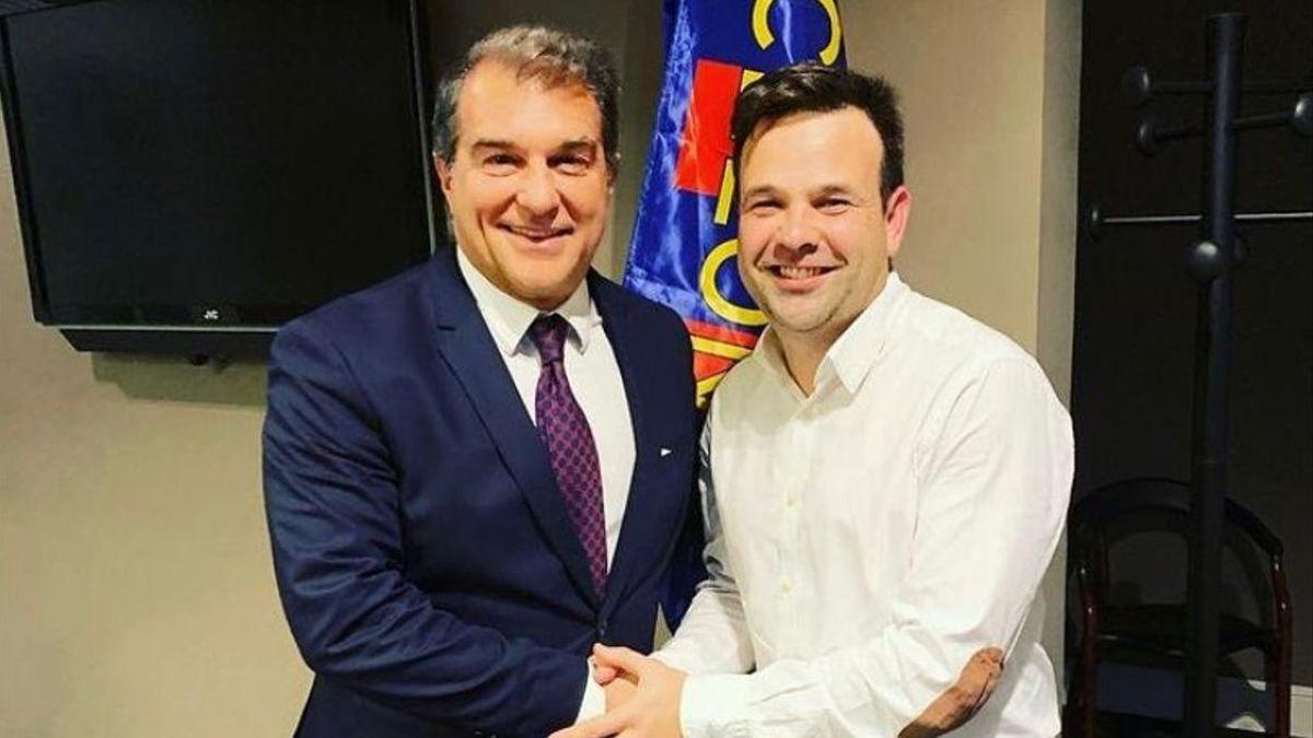 Joan Laporta saluda a José Elías de Audax Energía Joan Laporta saluda a José Elías de Audax Energía