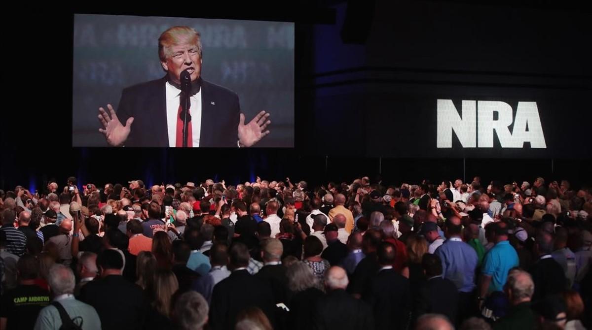 El presidente Donald Trump durante el discurso que ha pronunciado ante los miembros de la Asociación Nacional del Rifle.