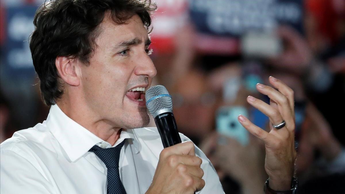 El primer ministro canadiense Justin Trudeau durante la campaña electoral en Calgary.