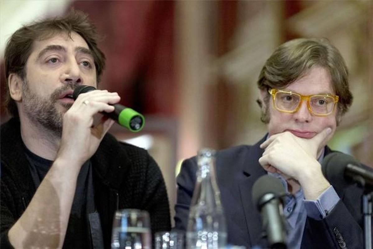 Bardem, en la rueda de prensa del pasado jueves en París en la que citó la broma del embajador francés en la ONU. Bardem, en la rueda de prensa del pasado jueves en París en la que citó la broma del embajador francés en la ONU.