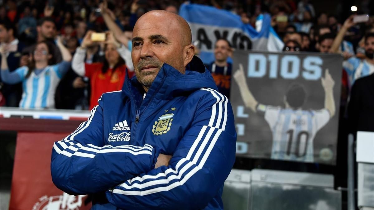 Sampaoli, en el Wanda durante el España-Argentina. Sampaoli, en el Wanda durante el España-Argentina.