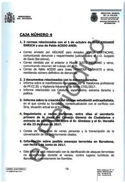 Páginas del oficio 3022/2017 entregado por la Policía a la jueza Carmen Lamela