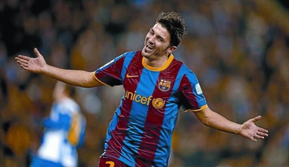 Villa celebra el quinto gol azulgrana, el segundo de su cuenta, el sábado. Villa celebra el quinto gol azulgrana, el segundo de su cuenta, el sábado.