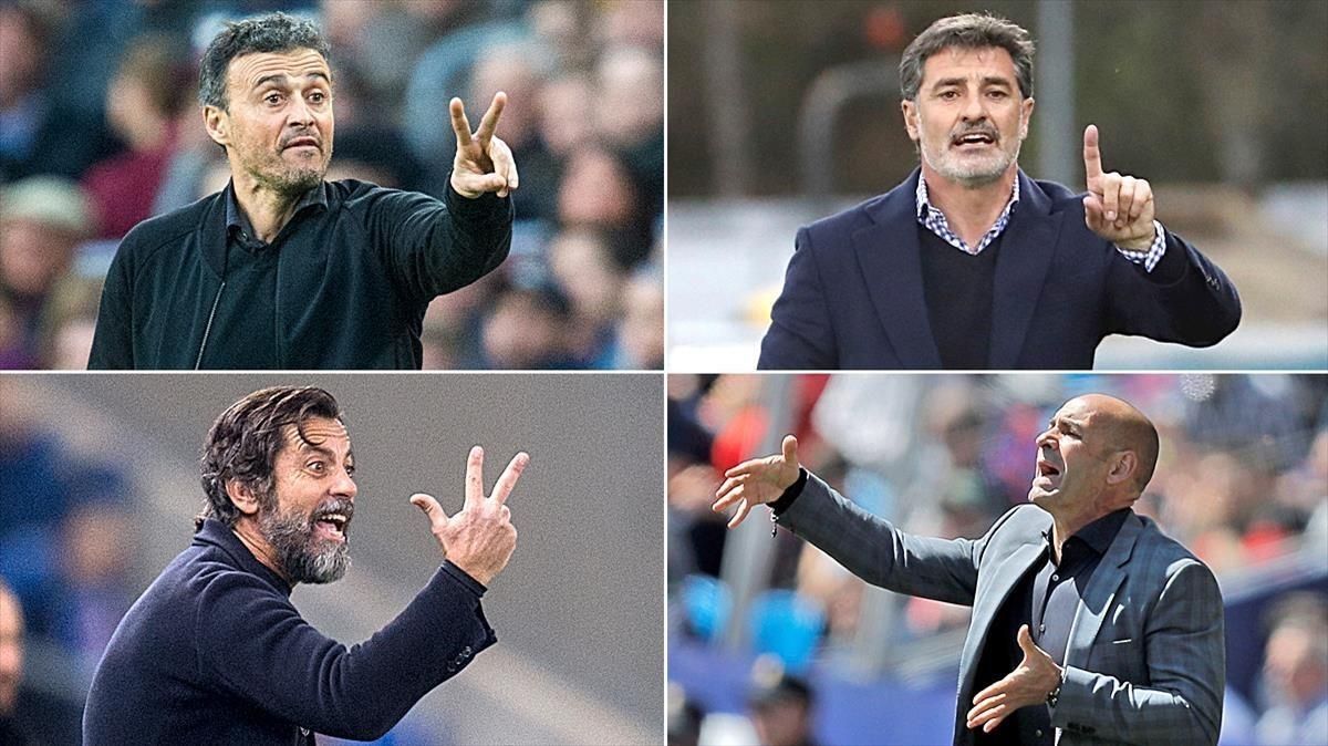 Luis Enrique, Michel, Quique Sánchez Flores y Jémez. Luis Enrique, Michel, Quique Sánchez Flores y Jémez.