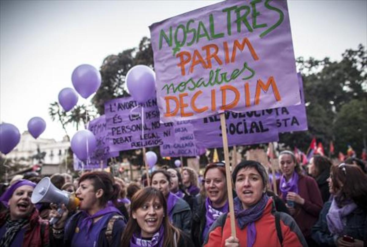 Protesta en Valencia, en marzo del 2014, contra la reforma de la ley del aborto.