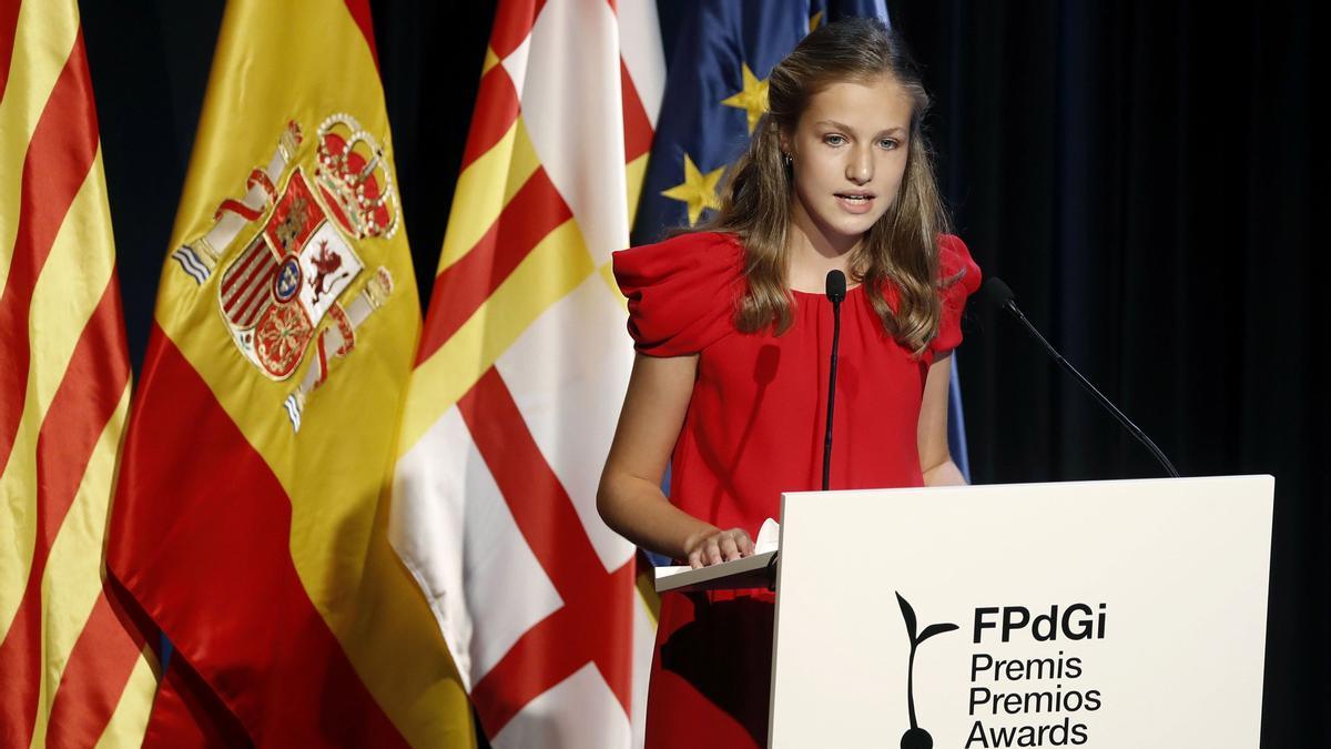 La princesa Leonor durante su discurso en el acto de entrega de los premios de la Fundación Princesa de Girona (FPdGi).