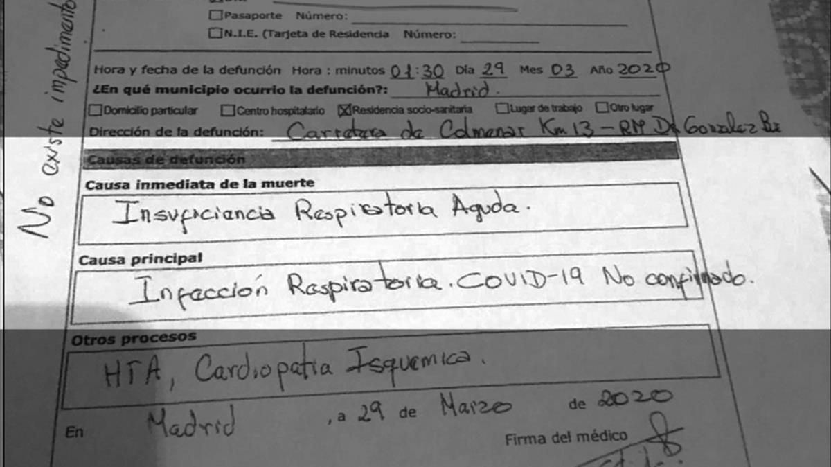 Parte de defunción de una interna de la residencia Doctor González Bueno de Madrid. Parte de defunción de una interna de la residencia Doctor González Bueno de Madrid.