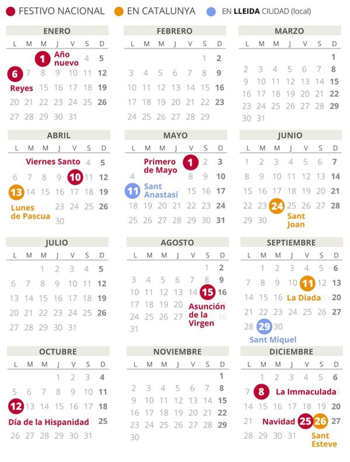 Calendario laboral de Lleida del 2020.