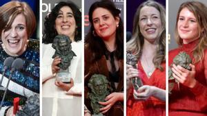 Carla Simón, Arantxa Echevarría, Belén Funes, Pilar Palomero y Clara Roquet, con sus respectivos Goya a la mejor dirección novel de 2018, 2019, 2020, 2021 y 2022