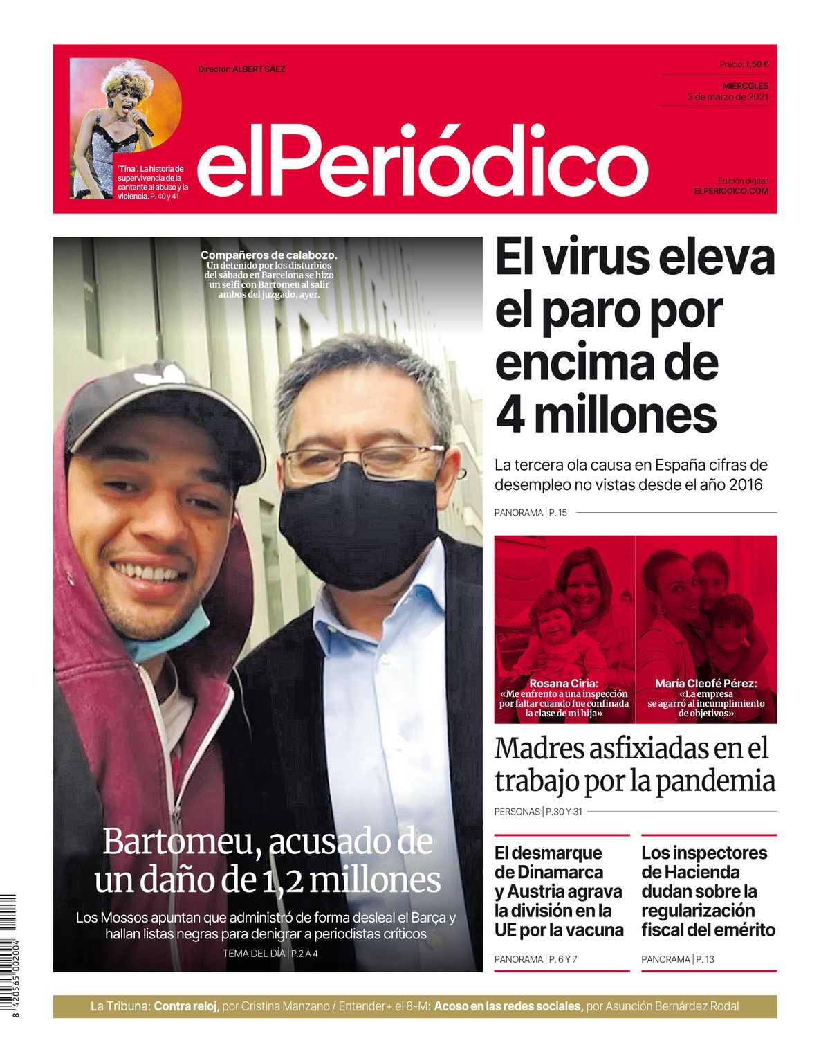 La portada de EL PERIÓDICO del 3 de marzo de 2021 La portada de EL PERIÓDICO del 3 de marzo de 2021