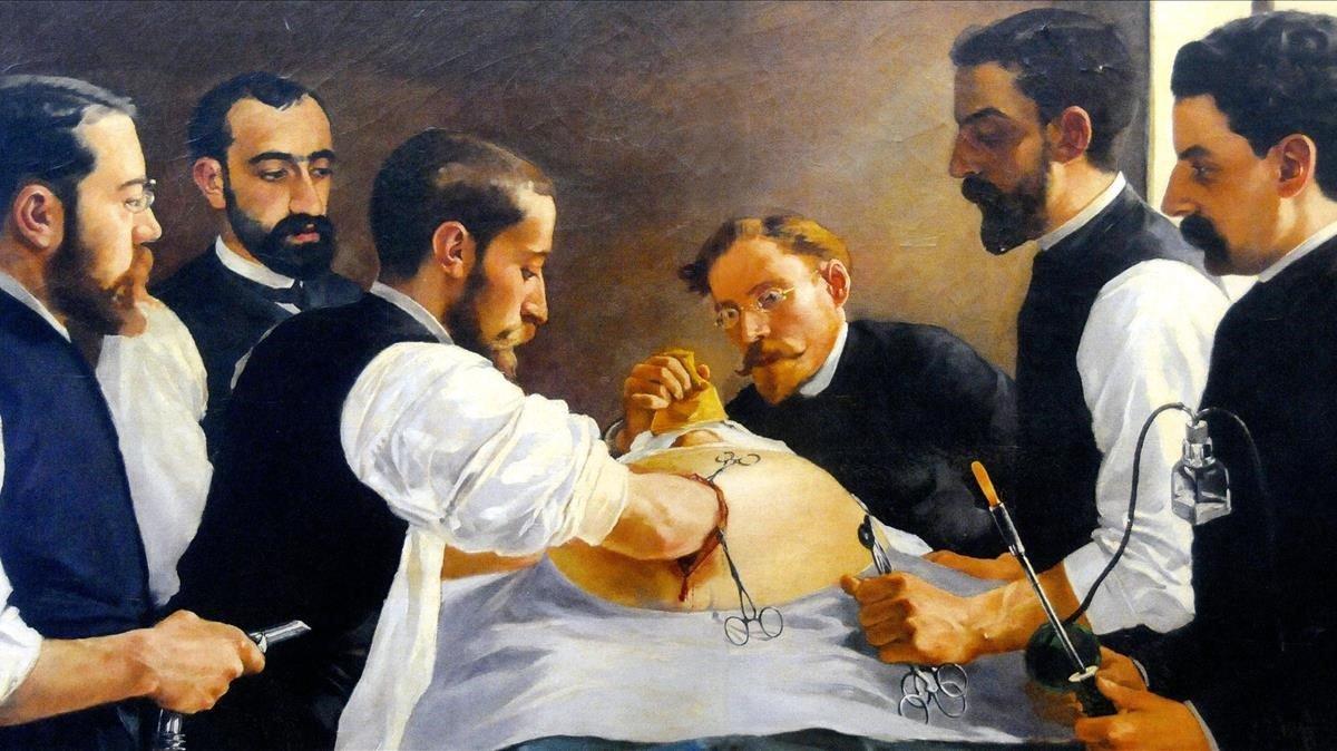 El doctor Fargas, pionero de la cirugía ovárica, en un cuadro de J. Sala fechado en 1885.