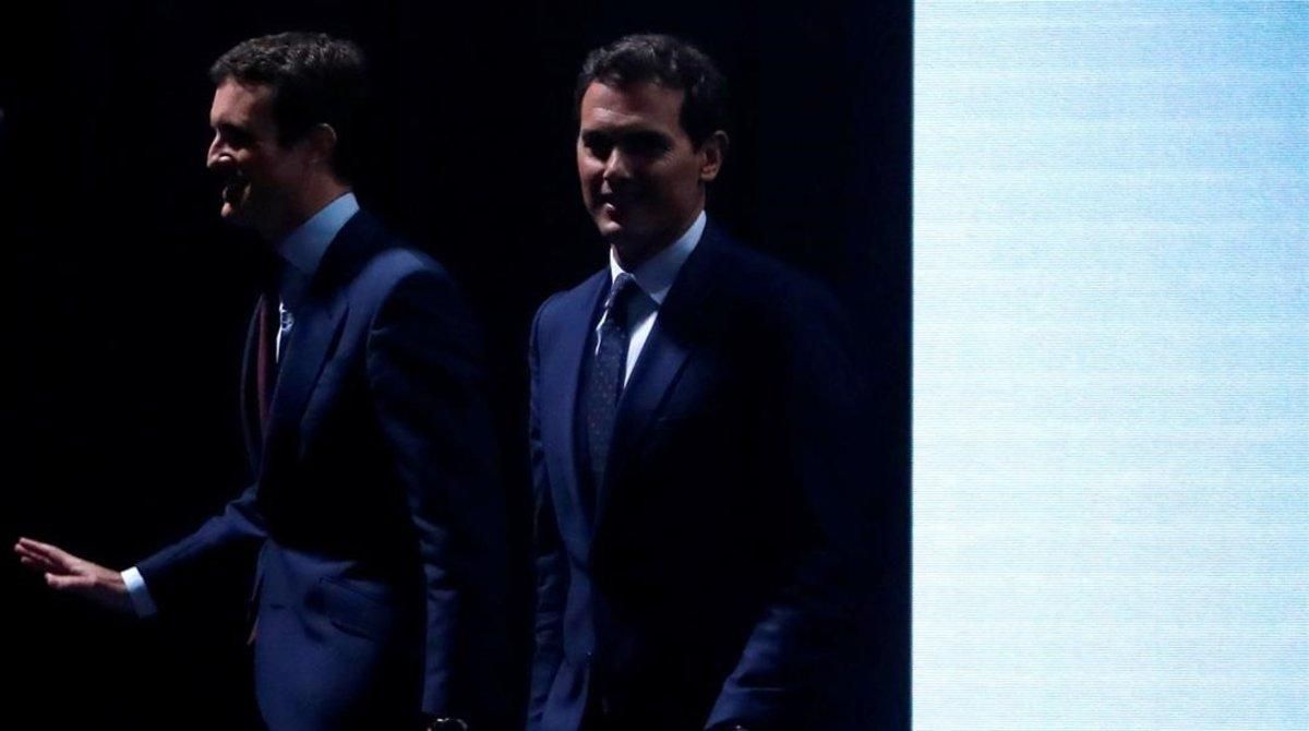 Pablo Casado y Albert Rivera llegan al debate en Atresmedia el martes. Pablo Casado y Albert Rivera llegan al debate en Atresmedia el martes.