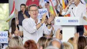 El candidato del PP a la Presidencia del Gobierno de España, Alberto Núñez Feijóo, participa en un acto público este sábado en Logroño.