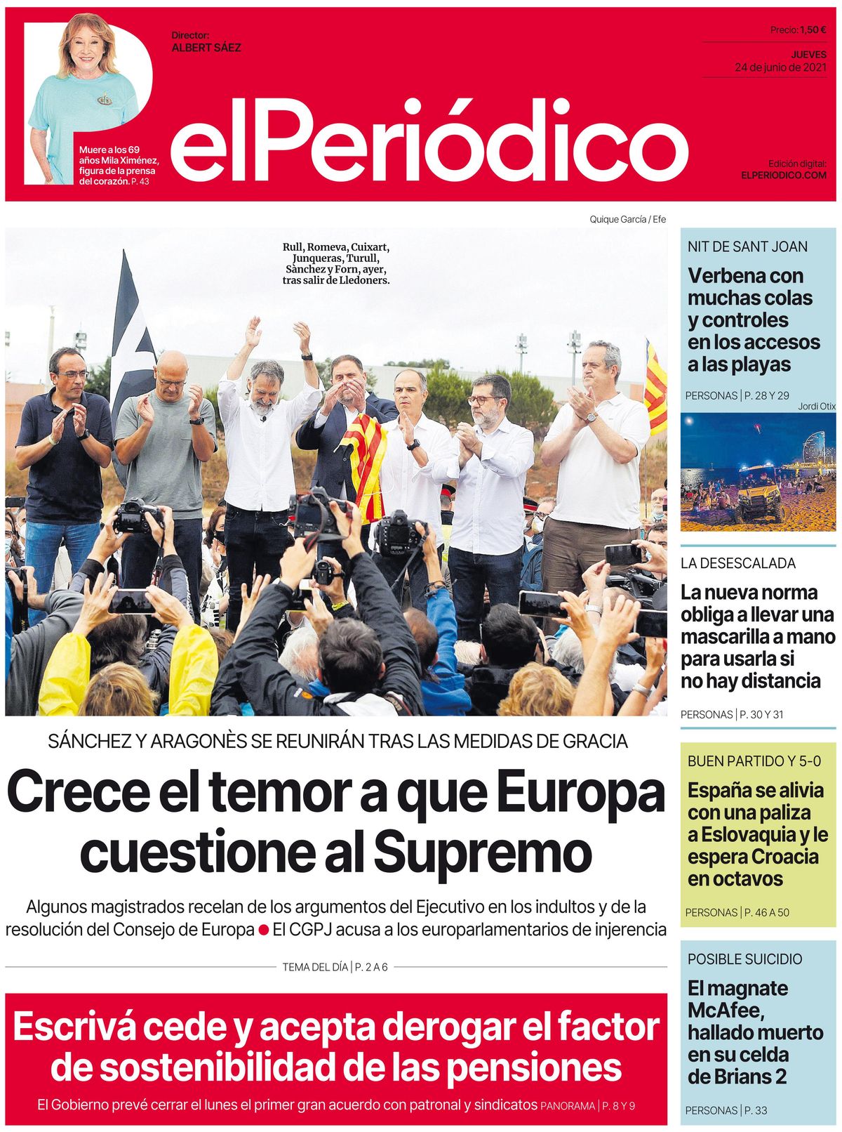 La portada de EL PERIÓDICO del 24 de junio de 2021 La portada de EL PERIÓDICO del 24 de junio de 2021