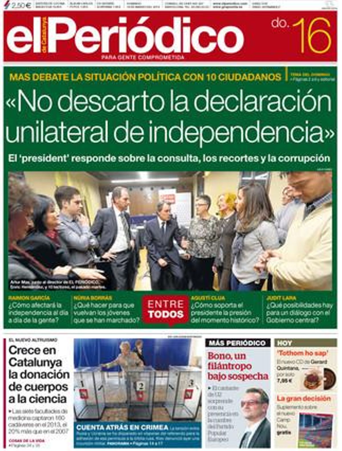 La portada del domingo 16 de marzo La portada del domingo 16 de marzo