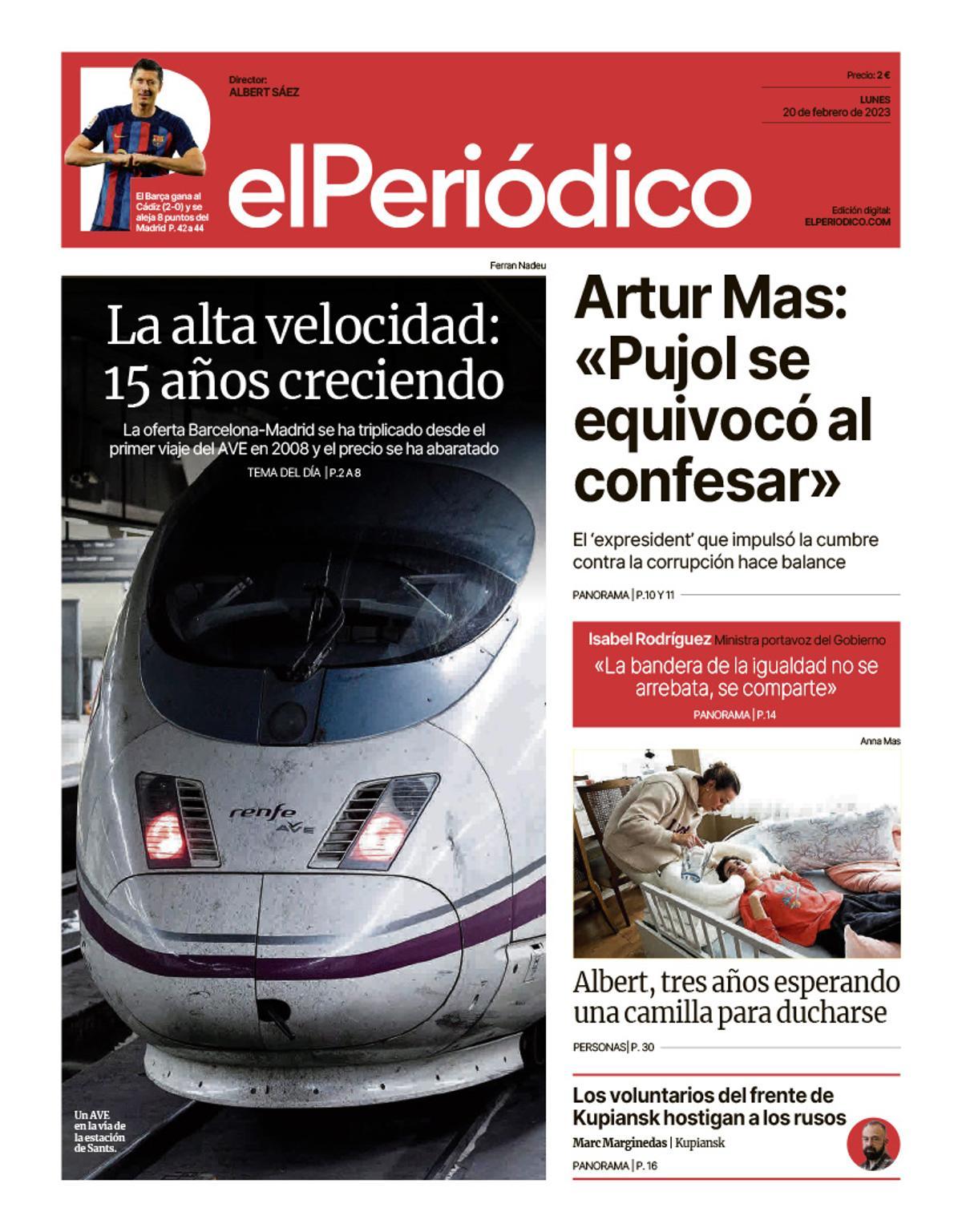 La portada d’EL PERIÓDICO del 20 de febrer del 2023