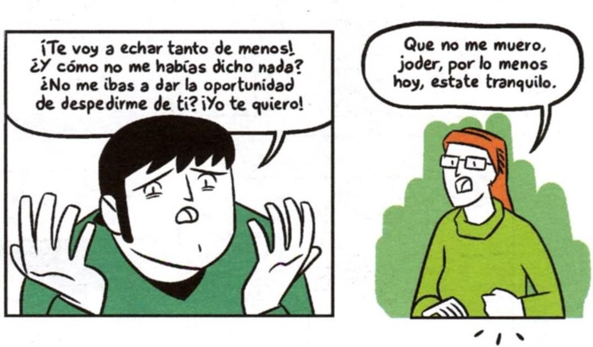 Viñetas del cómic ’Que no, que no me muero’, de María Hernández Martí y Javi de Castro. Viñetas del cómic ’Que no, que no me muero’, de María Hernández Martí y Javi de Castro.