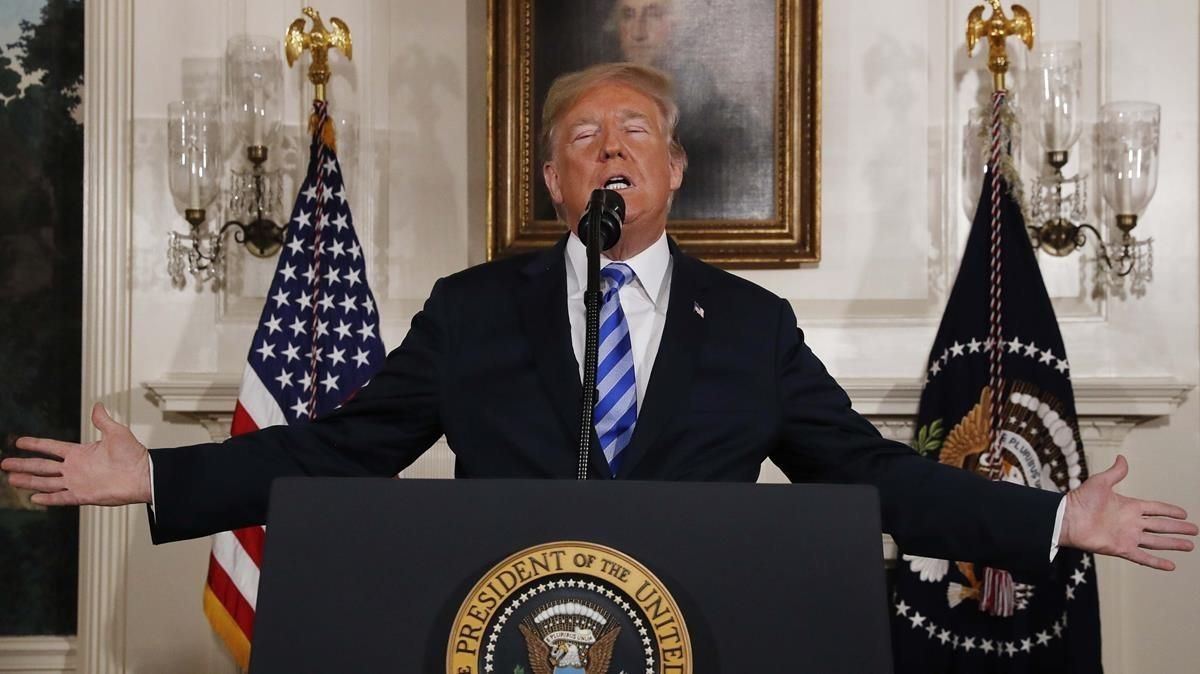 El presidente de EEUU, Donald Trump, durante su comparecencia de este martes El presidente de EEUU, Donald Trump, durante su comparecencia de este martes