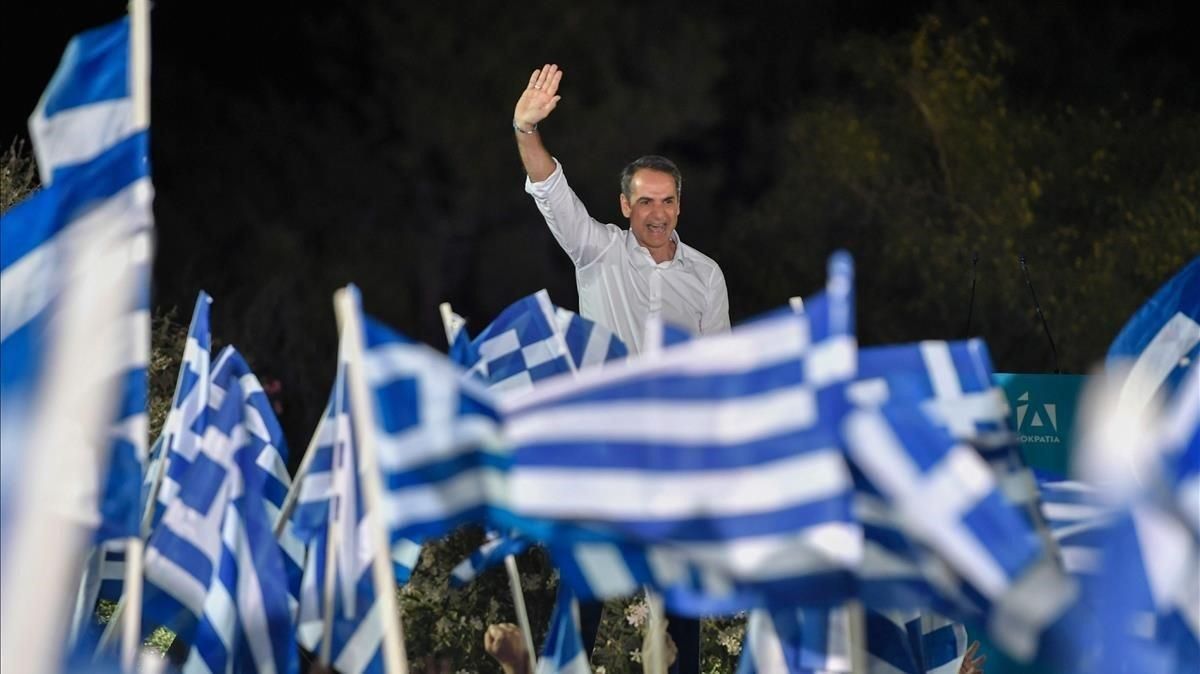 Kyriakos Mitsotakis, durante un mitin de campaña. Kyriakos Mitsotakis, durante un mitin de campaña.