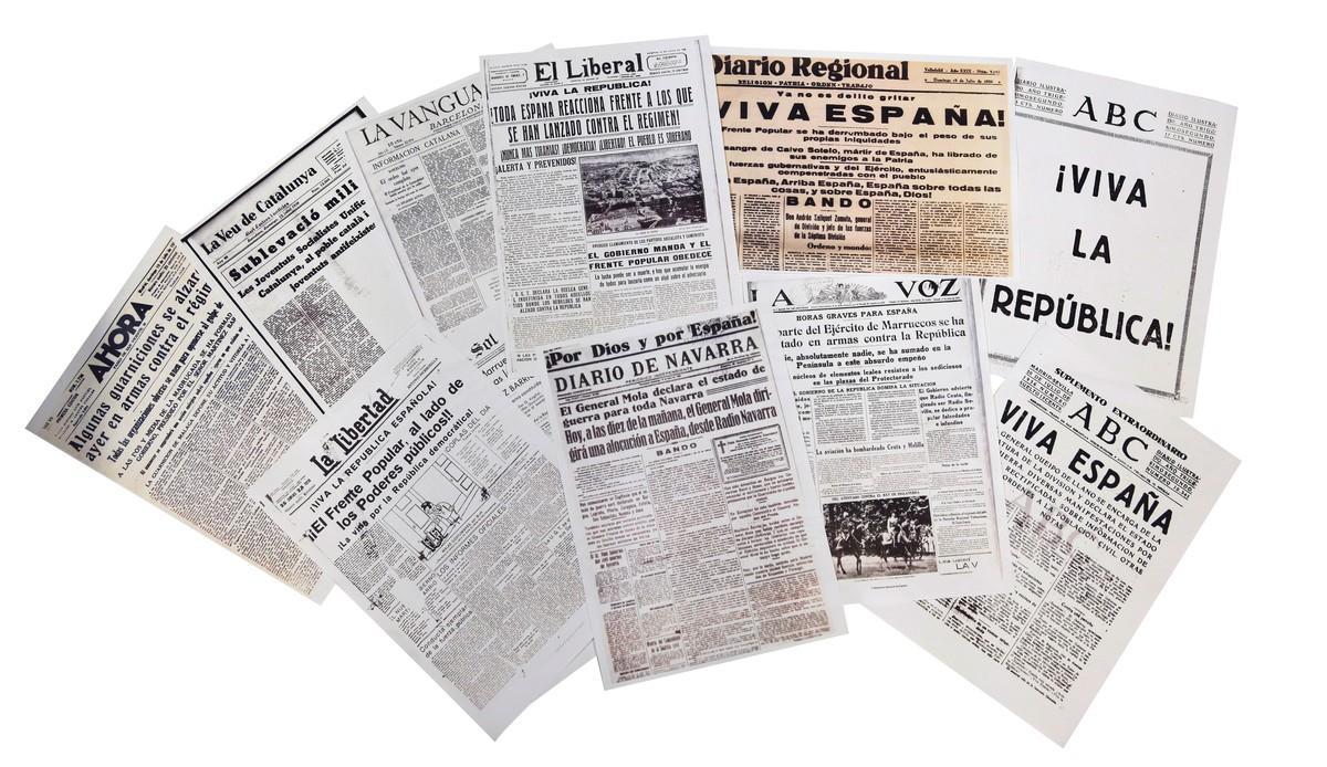 Portadas del mes de julio de 1936 de varios diarios españoles que recogieron el golpe de Estado.