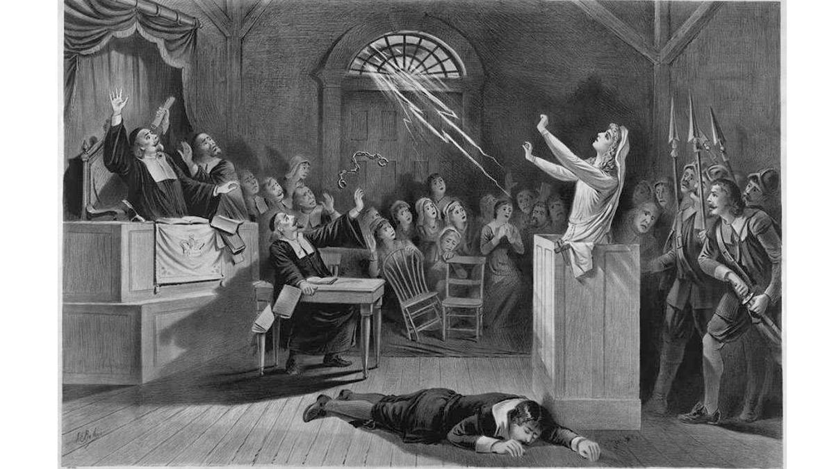 Grabado que ilustra los juicios de Salem. 