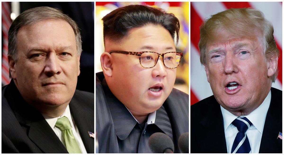 Mike Pompeo, Kim Jong-un y Donald Trump.