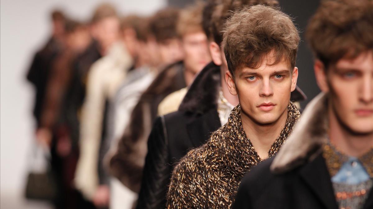 Model on the runway at the James Long Fashion Forward Men s Autumn Winter fashion show during London Fashion Week  London 20 February 2012 (Photo by Paul Cunningham Corbis via Getty Images)