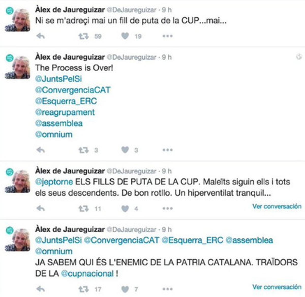 Capturas de algunos de los tuits de Àlex de Jaureguizar.