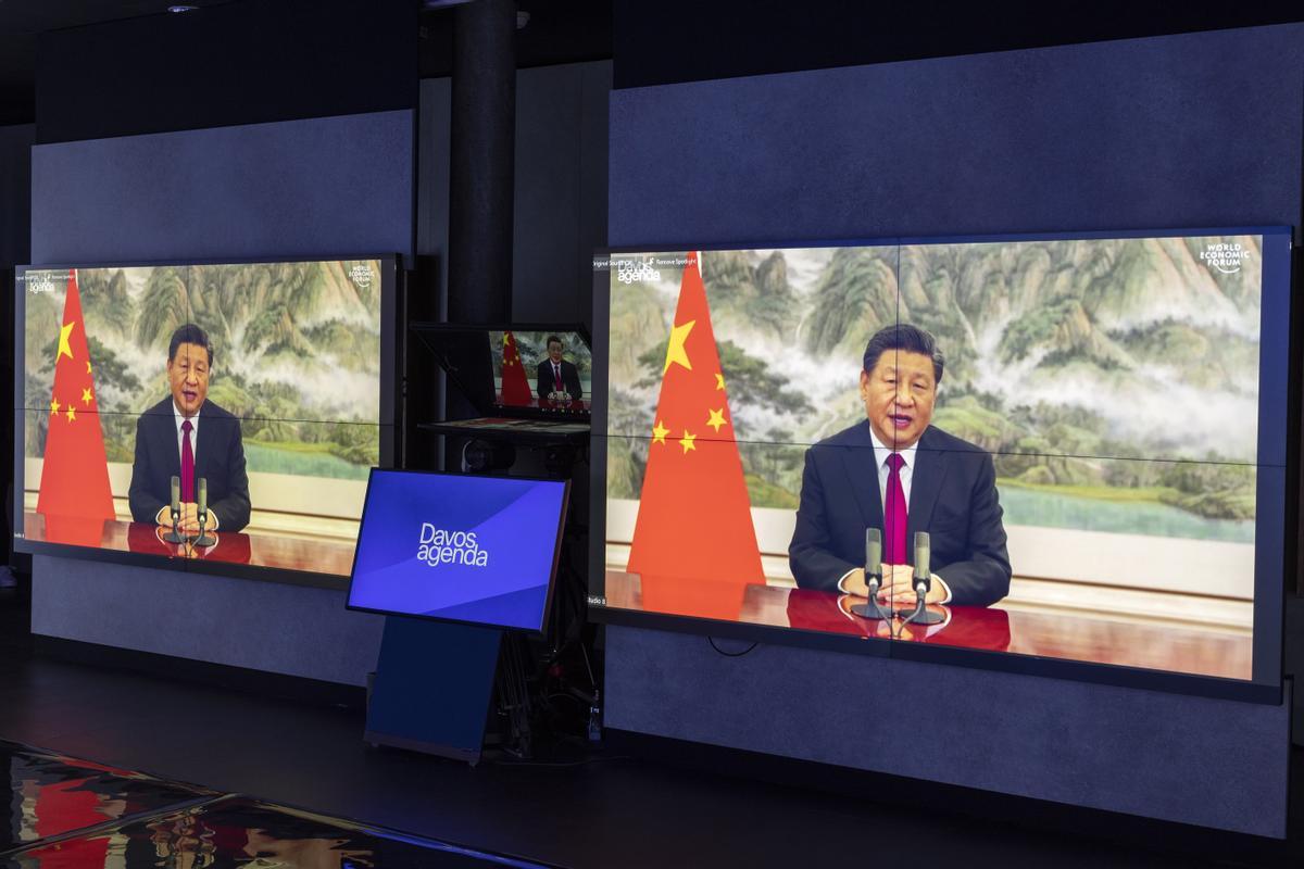 El presidente chino, Xi Jinping, durante su intervención vía teleconferencia en el Foro Económico Global de Davos.